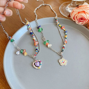 笑脸多巴胺彩色串珠项链配饰ins风女2026新款小众轻奢锁骨链甜酷