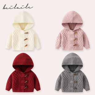 男女童毛衣针织衫外出带帽秋冬款婴儿冬季潮女童长袖上衣BWB44740