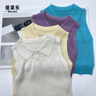 【兰精天丝镂空翻领背心】婴儿装男女童背心T恤夏装宝宝无袖上衣D