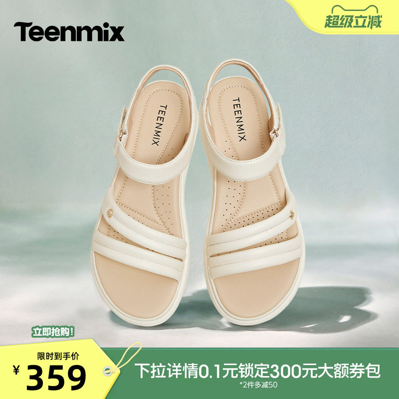 天美意一字带凉鞋休闲厚底凉鞋女外穿时装凉鞋2026夏新款BK972BL6