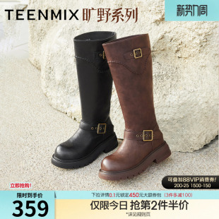 BM351DG5 新款 天美意复古厚底骑士靴西部靴长靴女高筒时装 靴冬季