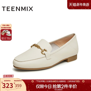 新款 女一脚蹬小皮鞋 CPC26AA4 复古单鞋 天美意平底英伦乐福鞋