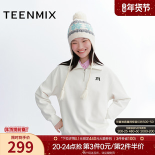 天美意休闲POLO衫女套头卫衣运动上衣2025冬新款商场同款FSA19DT5