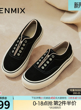 天美意复古厚底帆布鞋运动板鞋女一脚蹬休闲鞋秋季新款KB103DM5