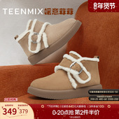 天美意复古厚底保暖加绒雪地靴棉鞋 女休闲短靴冬新款 BK421DD4