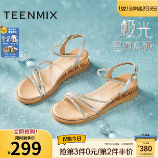 CTI32BL4 天美意仙女一字带坡跟厚底凉鞋 女外穿时装 凉鞋 夏新款