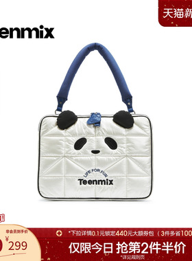 天美意可爱熊猫包包女大容量电脑包休闲单肩包2026春新款X3237AX6
