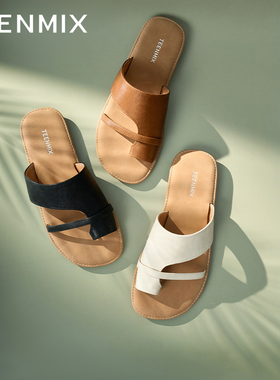 天美意一字拖度假平底拖鞋女外穿凉拖休闲凉鞋夏季新款KT073BT5