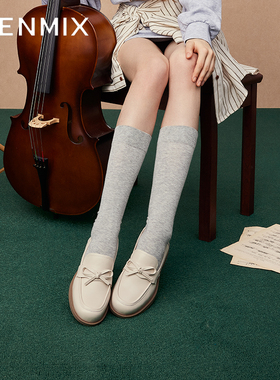 天美意平底英伦乐福鞋复古单鞋女一脚蹬小皮鞋新款CXC34AA4