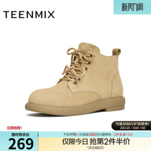 BK351DD4 休闲短靴冬新款 天美意复古厚底户外工装 靴马丁靴女鞋