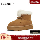 天美意蝴蝶结加绒保暖雪地靴棉鞋 女厚底短靴子2025冬新款 KXD61DD5