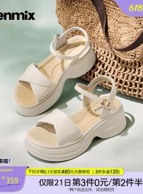 天美意一字带增高厚底凉鞋女外穿休闲时装凉鞋2026夏新款KI030BL6