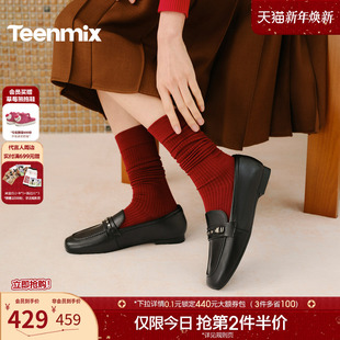 2026春新款 单鞋 BM391AA6 女一脚蹬小皮鞋 天美意复古英伦平底乐福鞋