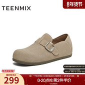 天美意厚底复古勃肯鞋 CDB23CM5 新款 全包女一脚蹬休闲单鞋 2025秋季