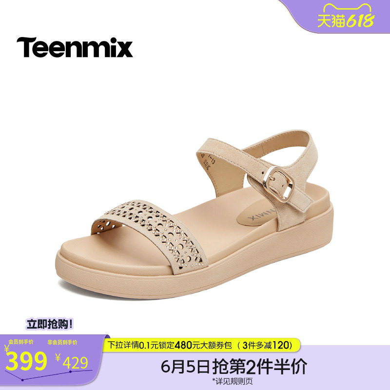 天美意一字带凉鞋休闲厚底凉鞋女外穿时装凉鞋2026夏新款6ZD03BL6
