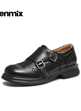 天美意2026春新款厚底时尚英伦布洛克学院女乐福鞋KE085AM6