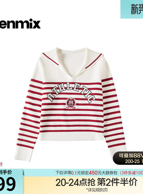 天美意条纹海军领学院风针织衫女长袖毛衣套衫2026春新款FSA29AM6