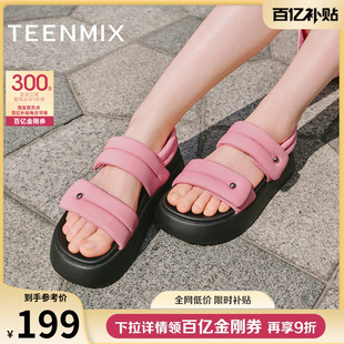 天美意嘭嘭凉鞋 一字带运动厚底凉鞋 女外穿沙滩休闲凉鞋 夏新款