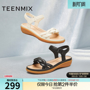 新款 天美意一字带休闲厚底凉鞋 夏季 凉鞋 KI013BL5 女外穿沙滩时装