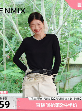 天美意休闲百搭条纹韩系毛衣套衫女圆领上衣秋季新款FSA12CM5