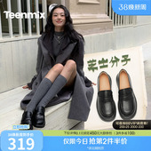 一脚蹬小皮鞋 女新款 子 复古单鞋 天美意芝士分子厚底休闲英伦乐福鞋