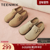 短靴2025秋新款 天美意复古厚底勃肯鞋 女鞋 子休闲鞋 加绒毛毛鞋 棉鞋