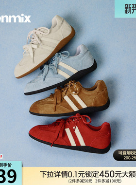 天美意双鞋带复古红色阿甘德训鞋女鞋子软底休闲运动鞋2026春新款