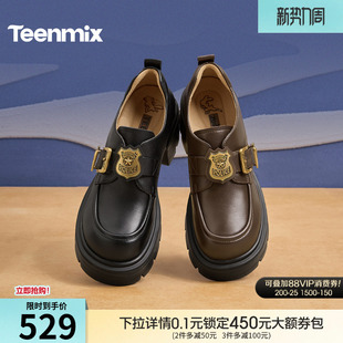 吴宣仪同款天美意疯狂动物城联名厚底增高常青藤乐福鞋女新款皮鞋