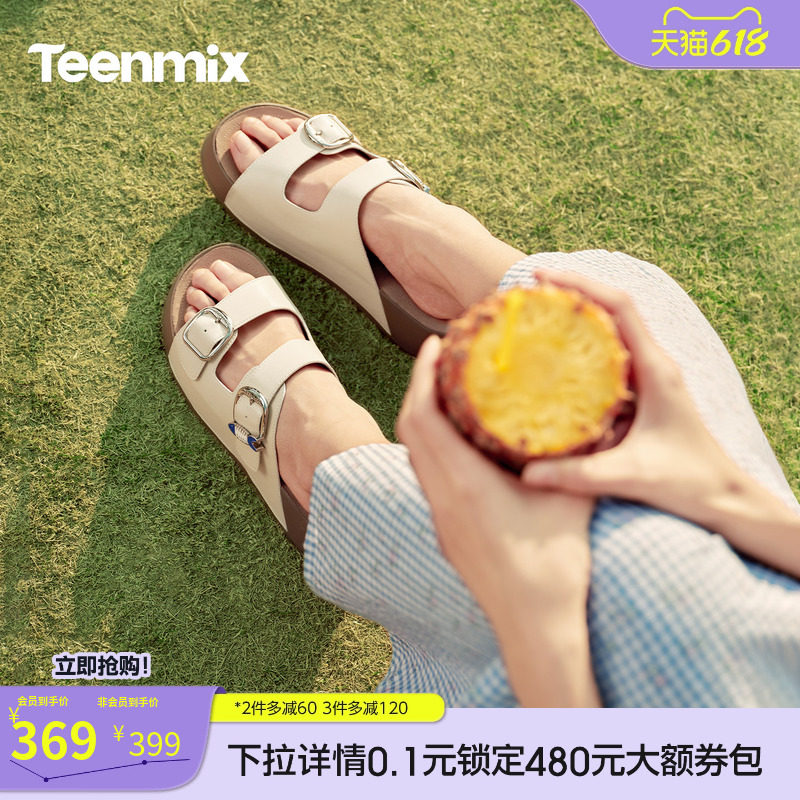 天美意一字拖复古厚底增高勃肯拖鞋女外穿凉拖2026夏新款6ZE05BT6