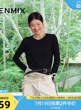 天美意休闲百搭条纹韩系毛衣套衫女圆领上衣秋季新款FSA12CM5