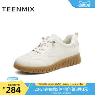 天美意复古厚底英伦小皮鞋软底休闲鞋女小白鞋秋季新款CMA35CM5