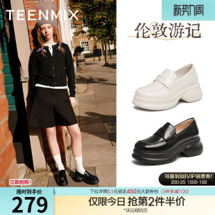 新款 天美意厚底增高英伦乐福鞋 子春季 小皮鞋 CME14AA5 女复古单鞋