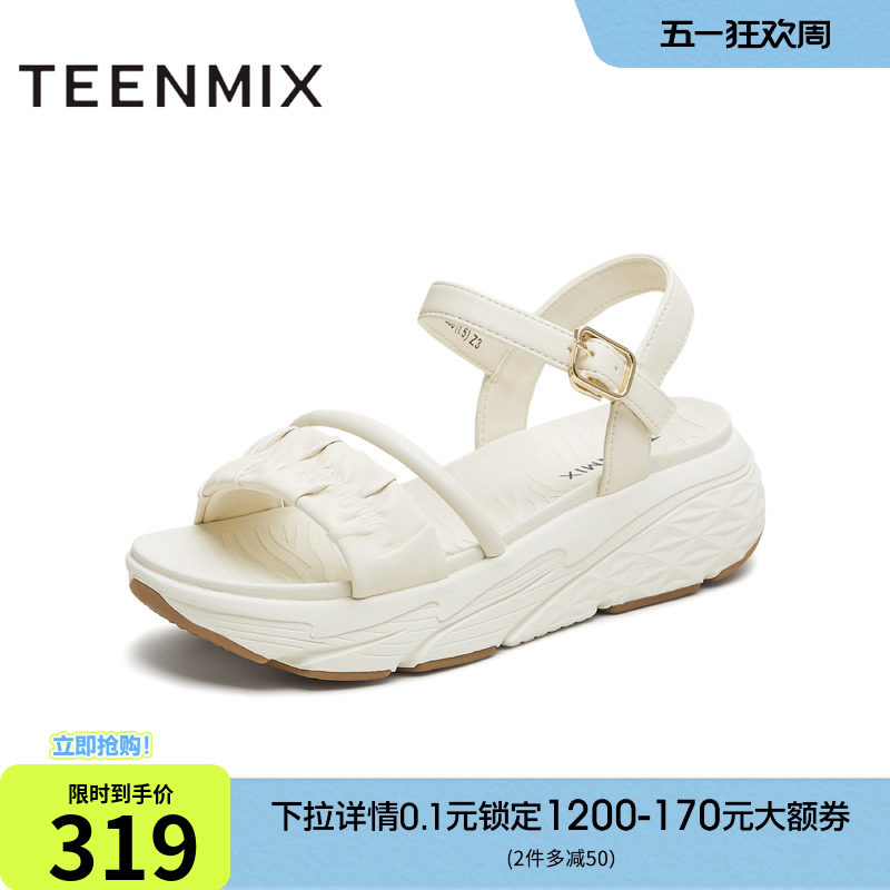 天美意一字带凉鞋运动厚底凉鞋女外穿休闲凉鞋夏季新款CRD16BL5