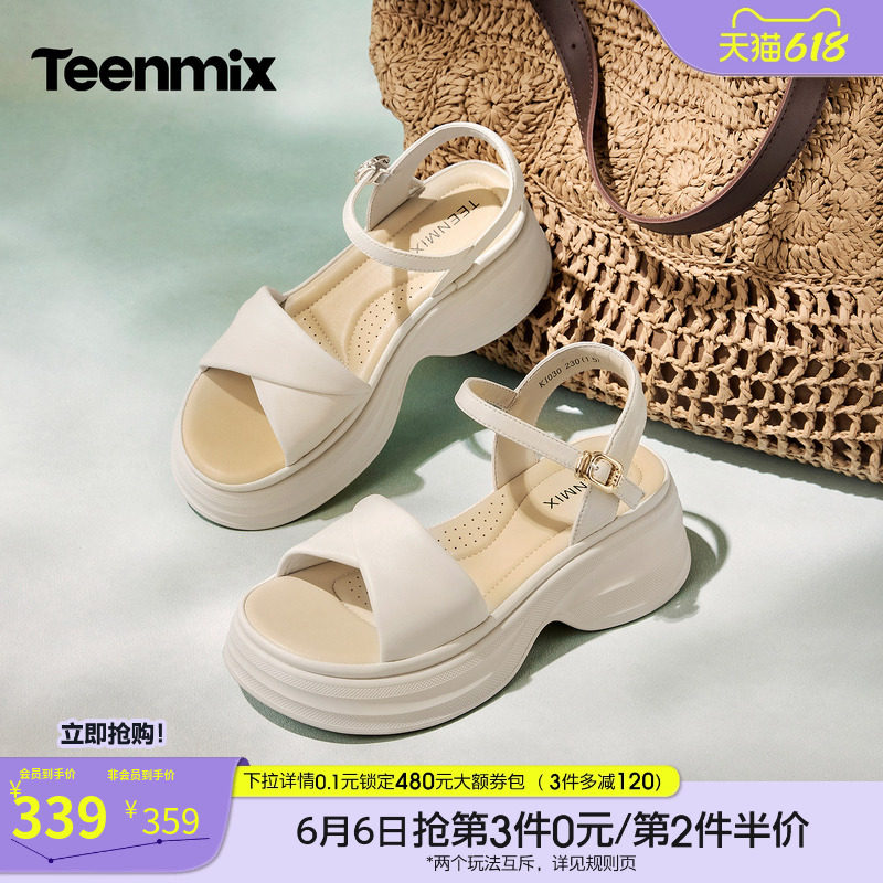 天美意一字带增高厚底凉鞋女外穿休闲时装凉鞋2026夏新款KI030BL6