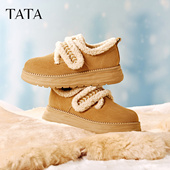直播下架 TATA他她棉鞋 毛毛鞋 加绒勃肯鞋 女鞋