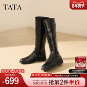 TATA他她时装 靴骑士靴女靴子大筒围真皮长筒靴加绒高靴冬7TGA9DG5