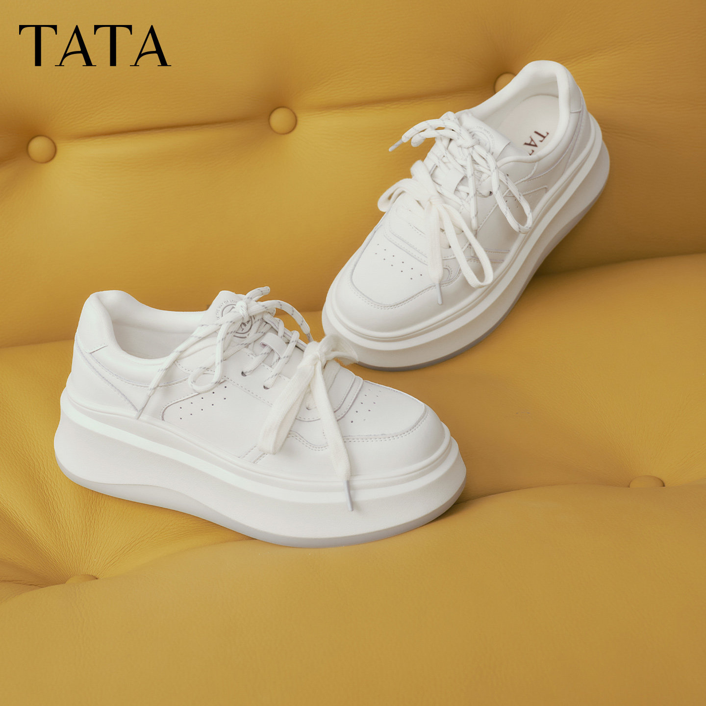 TATA他她女鞋春季商场板鞋子厚底时尚休闲鞋百搭小白鞋GCD12AM6D