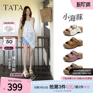 TATA他她小海豚拖鞋夏季勃肯鞋外穿凉拖鞋厚底小个子女鞋CML01BT6