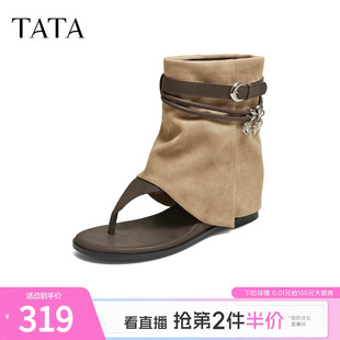 TATA他她百搭凉靴女外穿夹脚休闲凉鞋舒适时尚拖鞋女新款CQE02BB6