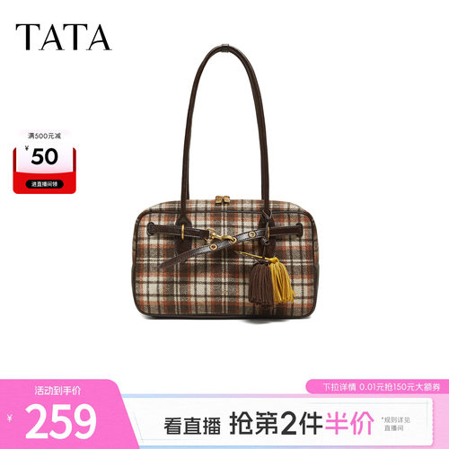 TATA他她女包2025冬季新款通勤百搭质感单肩包手提水桶包X3529DX5