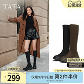 TATA他她长靴厚底长筒靴子时装 弹力瘦瘦靴显瘦高筒骑士靴7PJ80DG5