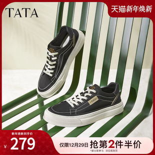 透气黑色休闲鞋 男鞋 帆布鞋 新款 子0AR01BM5 Tata他她经典 鞋 厚底板鞋