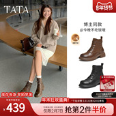 加绒英伦工装 TATA他她靴子女鞋 冬季 靴厚底马丁靴羊皮短靴WXB06DD5