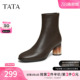 靴黑色洋气高跟靴羊皮短筒靴 百搭时装 TATA他她靴子女2025冬季 新款