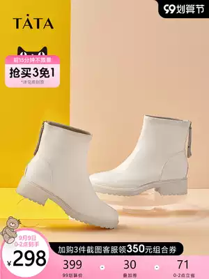 Tata he she 2019 counter same fashion round head fashion boots Joker new medium heel boots female winter SED01DD9