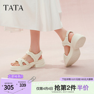 通勤松糕底凉鞋 夏新CXY02BL5 女白色沙滩凉鞋 TATA他她厚底运动凉鞋