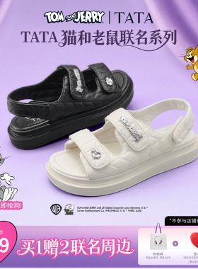 TATA他她猫和老鼠联名波斯喵厚底凉鞋女外穿运动沙滩鞋新GOX19BL6