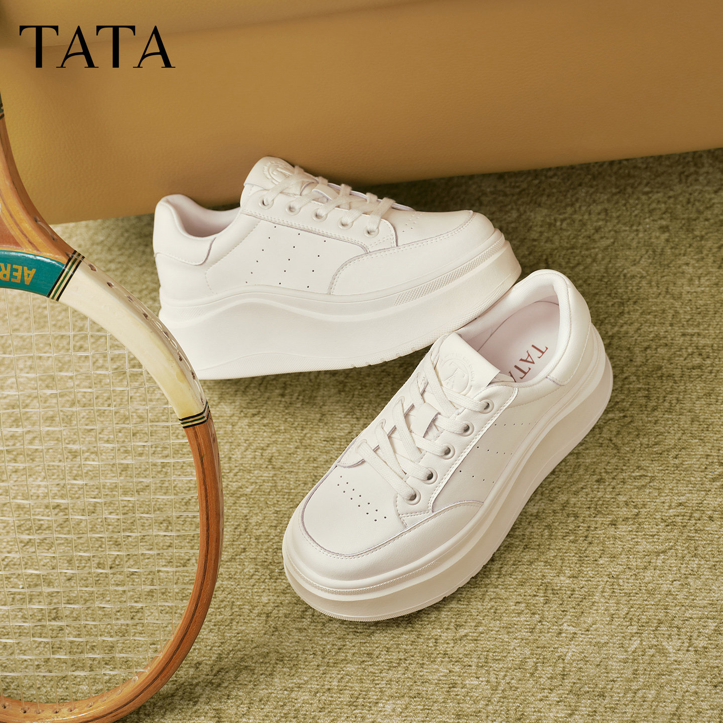 【38佳琦预售】TATA他她女鞋魔术贴小白鞋休闲百搭板鞋增高厚底鞋