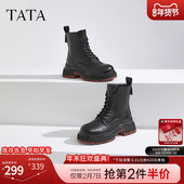 TATA他她英伦厚底马丁靴女靴子加绒轻便黑色短靴2024冬季 WJZ04DD4