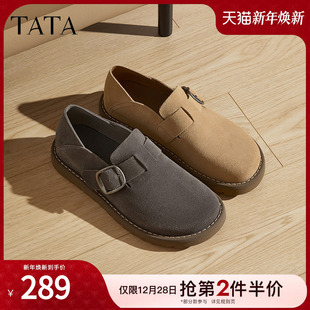 新款 TATA他她休闲复古勃肯鞋 2025春季 子英伦真皮单鞋 VLQ01AM5 男鞋